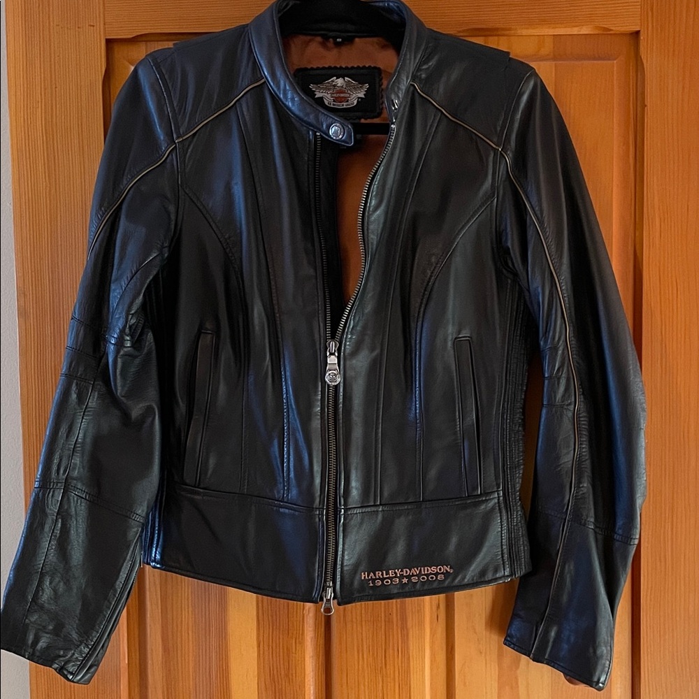 S.  Harley-Davidson Women's Black Leather Jacket with Silver Accents   LIKE NEW